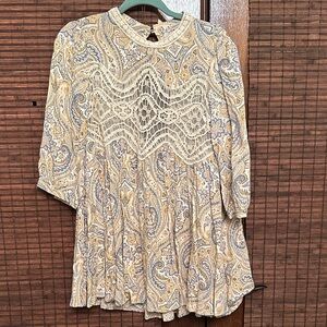 JODIFL Paisley Lace Detail Tunic in Cream and Tan